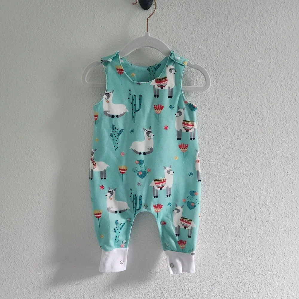 Llama Cactus Print Baby Romper Sleeveless Snap Jumpsuit Size 60/ 0-3 months NWOT